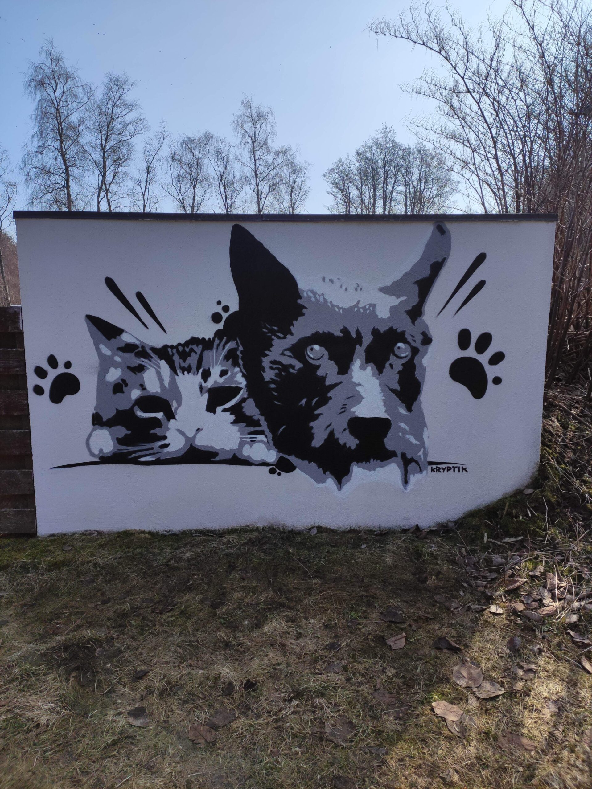 Kassi ja koera seinamaaling